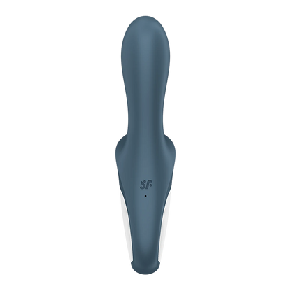 Vue arrière vibromasseur gonflable anal gris, finition mate en silicone, logo Satisfyer gravé - Oh My God'Z
