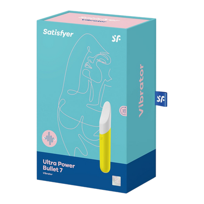 Emballage bleu et rose du vibromasseur Ultra Power Bullet 7 Satisfyer avec produit visible - Oh My God'Z