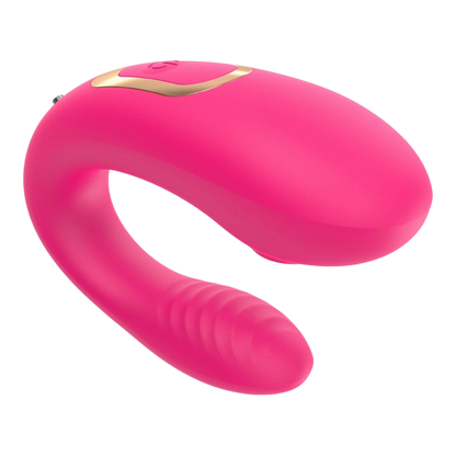 Vibromasseur couple forme U rose en silicone avec télécommande dorée, double moteur - Oh My God'Z