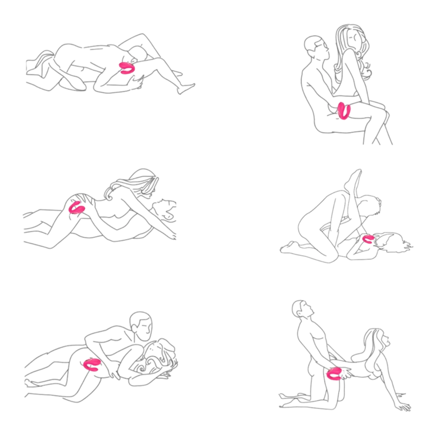 Schéma positions utilisation vibromasseur couple rose double stimulation point G et clitoris - Oh My God'Z