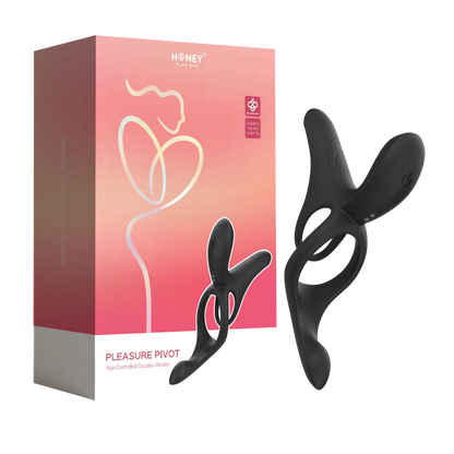 Vibromasseur pour couples Pleasure Pivot noir avec boîte rose, design 4-en-1 avec anneaux et stimulateurs - Oh My God'Z