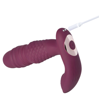 Vibrateur Ryder violet bordeaux avec câble de charge USB et boutons de contrôle sur la branche externe - Oh My God'Z