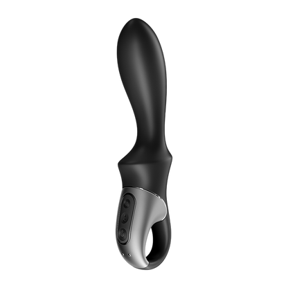 Vibromasseur Heat Climax Satisfyer noir silicone, panneau de commande argente et anneau de prise en main - Oh My God'Z