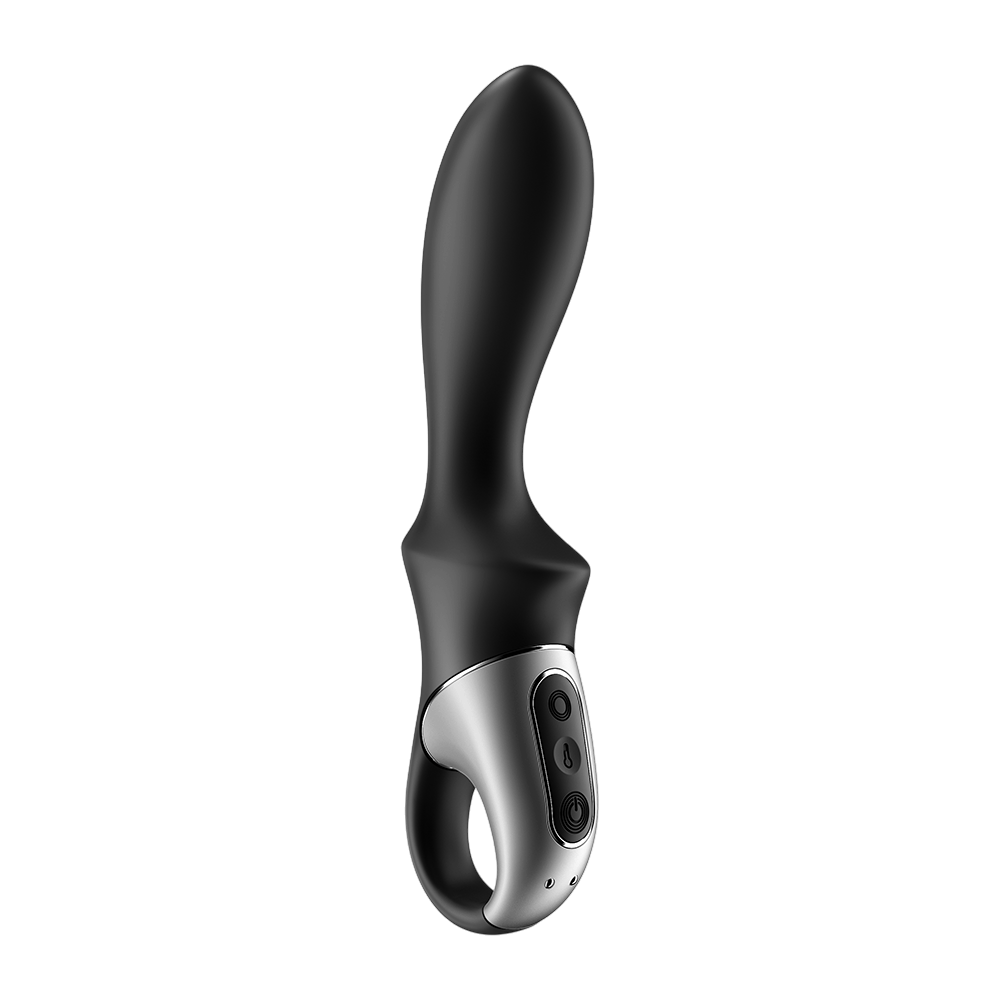 Vibromasseur USB Satisfyer Heat Climax noir en silicone avec trois boutons de commande argentes - Oh My God'Z