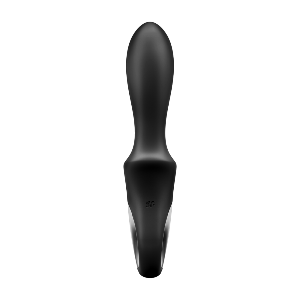 Vibromasseur Satisfyer Heat Climax noir en silicone doux vu de face, tige courbee et base large - Oh My God'Z