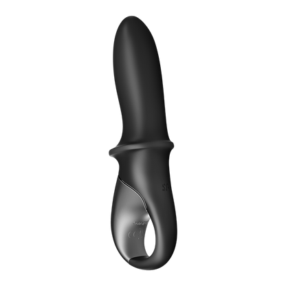 Vibromasseur chauffant Hot Passion Satisfyer noir silicone vu de cote avec anneau de prehension - Oh My God'Z