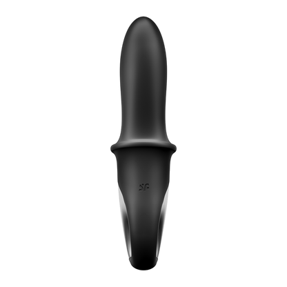 Vibromasseur Hot Passion Satisfyer noir en silicone vu de dos, tige effilee et base a anneau - Oh My God'Z