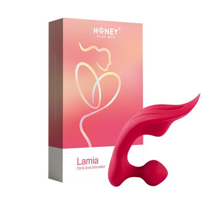 Vibromasseur Lamia rose en silicone avec boîte Honey Play Box sur fond blanc - Oh My God'Z