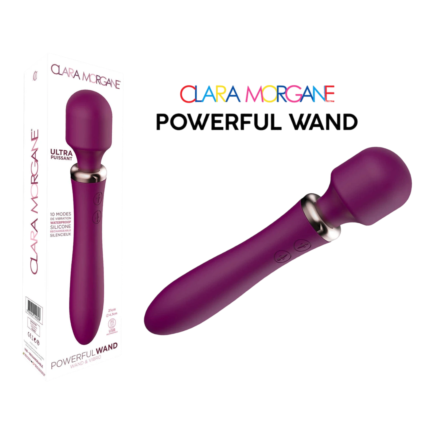 Vibromasseur double tête Powerful Wand bordeaux avec boîte, silicone médical rechargeable USB - Oh My God'Z