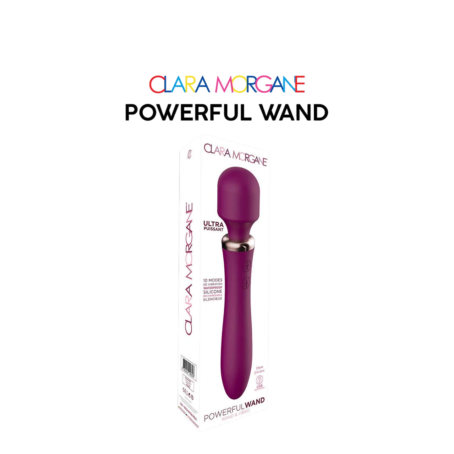 Vibromasseur Powerful Wand Clara Morgane bordeaux avec packaging, silicone médical waterproof - Oh My God'Z