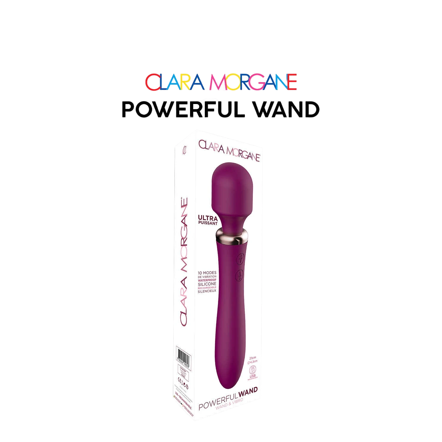 Vibromasseur Powerful Wand Clara Morgane bordeaux avec packaging, silicone médical waterproof - Oh My God'Z