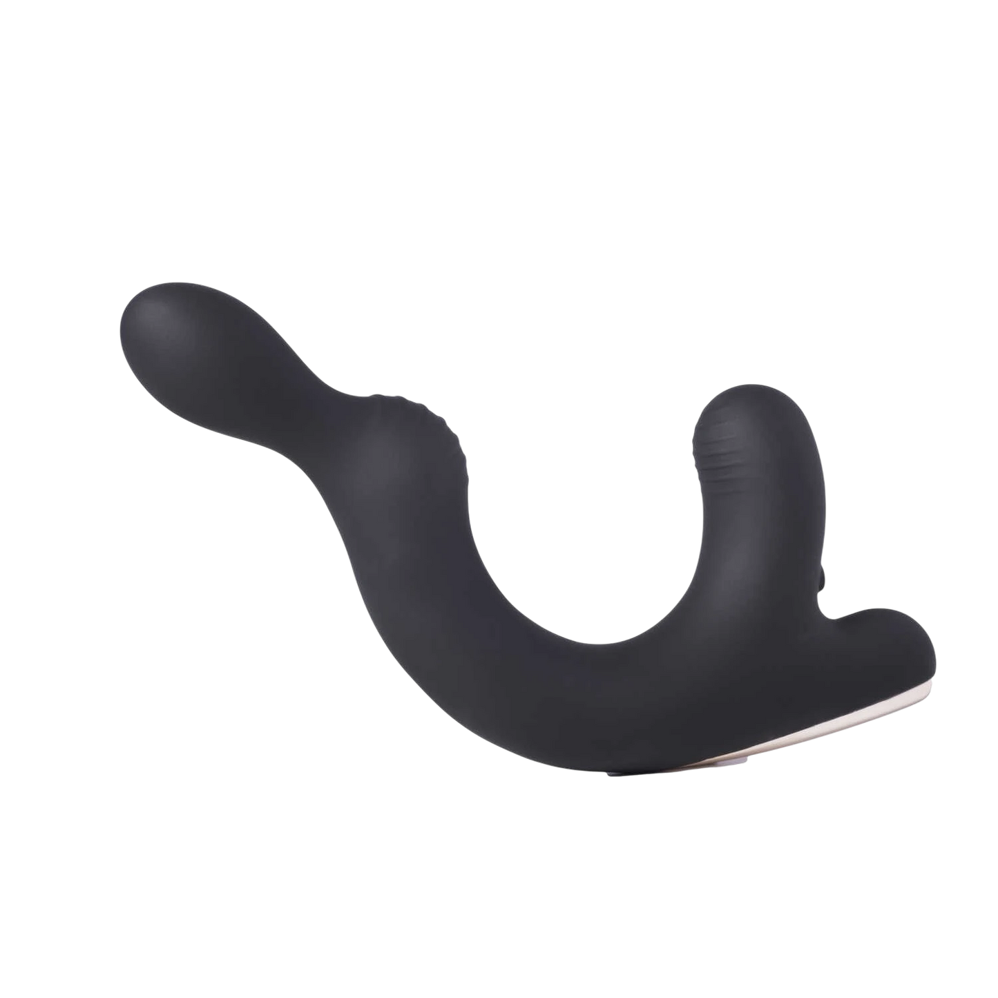 Masseur prostate et scrotum Rocky noir en silicone forme C avec anneau vue de côté - Oh My God'Z