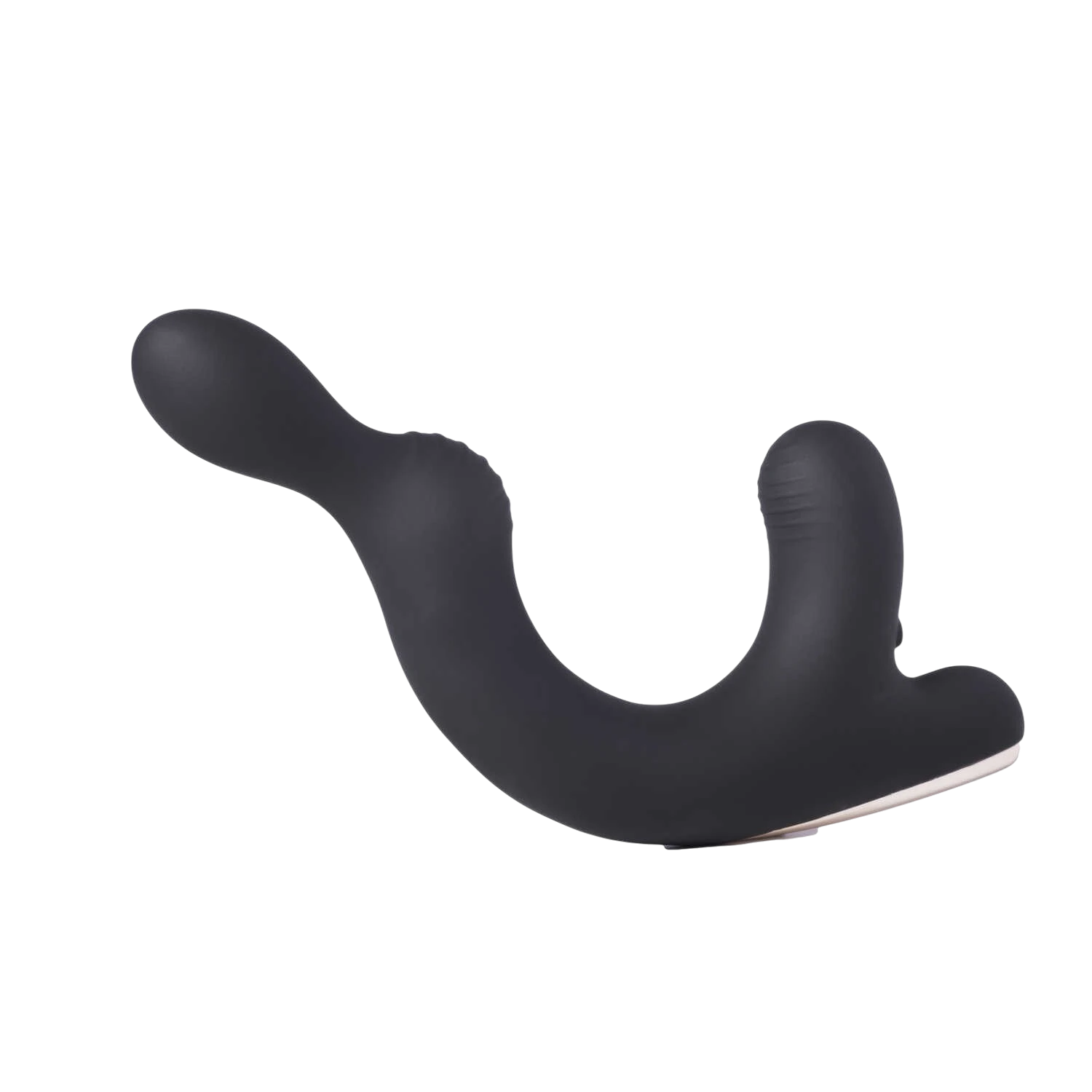 Masseur prostate et scrotum Rocky noir en silicone forme C avec anneau vue de côté - Oh My God'Z
