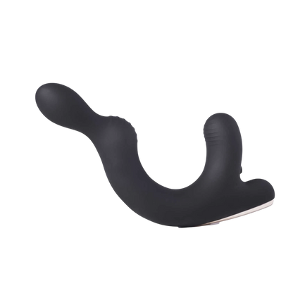Masseur prostate et scrotum Rocky noir en silicone forme C avec anneau vue de côté - Oh My God'Z