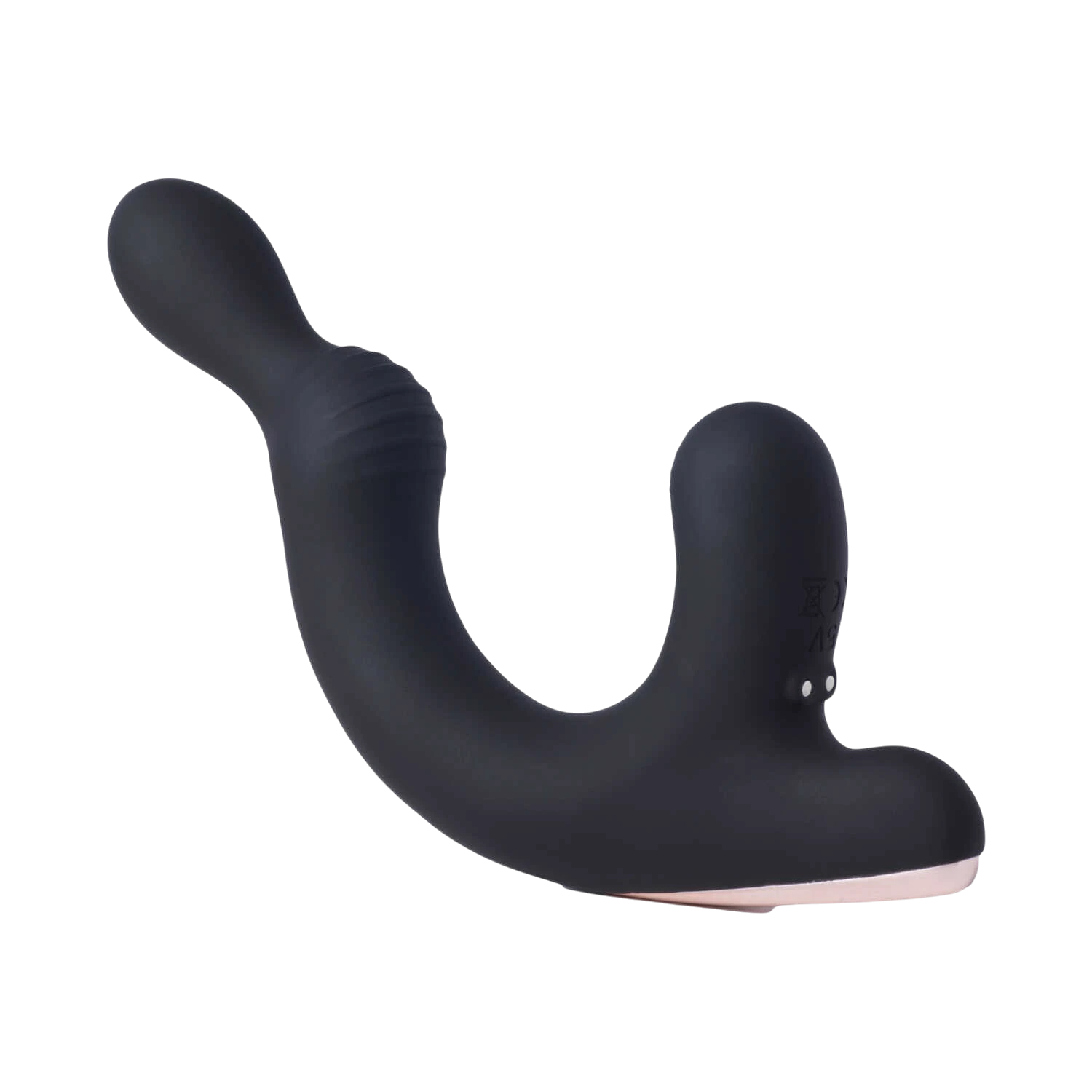 Masseur point P Rocky noir avec base rose pale vue de dessous sur fond blanc - Oh My God'Z