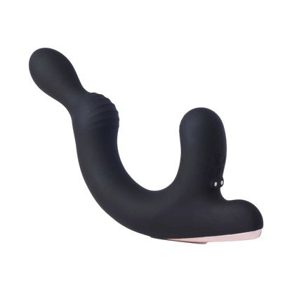 Masseur point P Rocky noir avec base rose pale vue de dessous sur fond blanc - Oh My God'Z