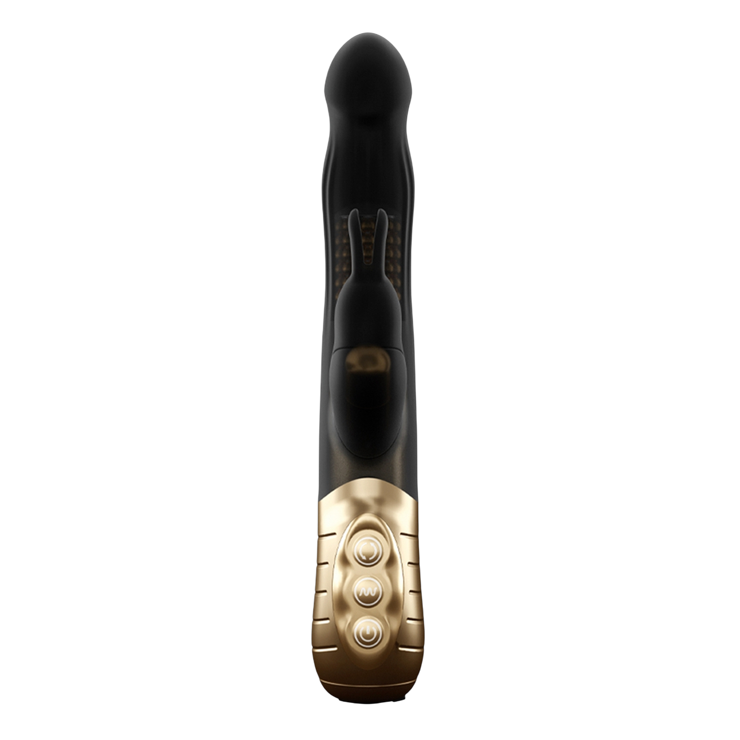 Vue latérale du vibromasseur rabbit Baby Rabbit 2.0 rechargeable avec câble USB et commandes dorées - Oh My God'Z
