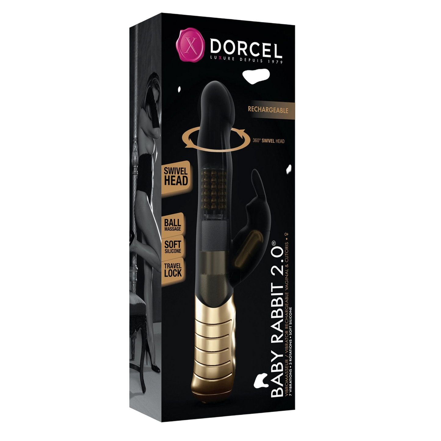 Packaging noir premium du vibromasseur Baby Rabbit 2.0 rechargeable de Dorcel - Oh My God'Z
