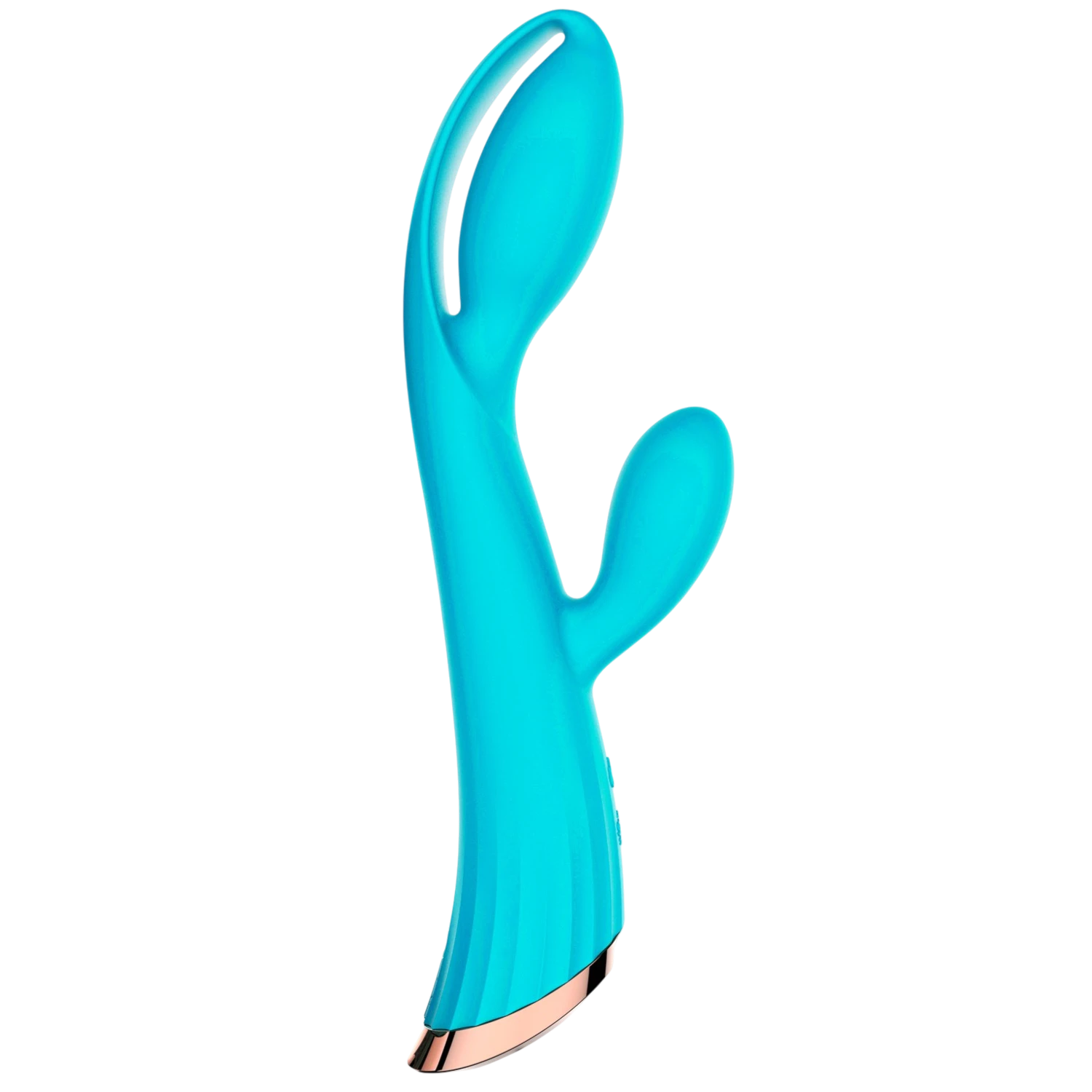 Vibromasseur rabbit bleu turquoise en silicone avec stimulateur clitoridien et base rosée - Oh My God'Z