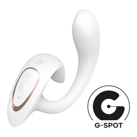 Vibromasseur rabbit blanc avec télécommande et logo G-spot, silicone doux et design ergonomique - Oh My God'Z