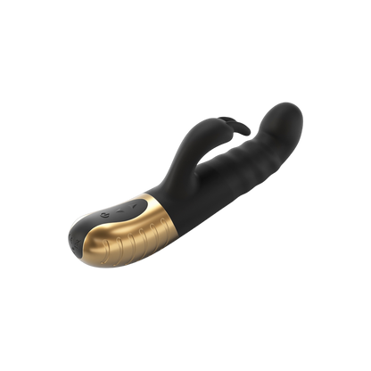 Vibromasseur rabbit G-Stormer noir et or avec stimulateur clitoridien et moteur linéaire - Oh My God'Z
