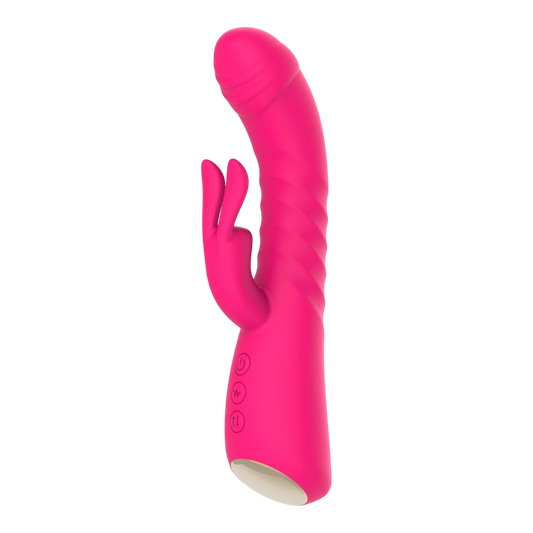 Vibromasseur rabbit rose avec fonction va-et-vient et chauffante, design ergonomique en silicone - Oh My God'Z