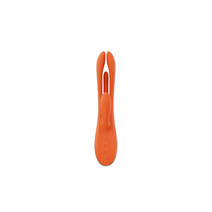 Vue de face du vibromasseur rabbit Terri orange avec double tête et design ergonomique - Oh My God'Z