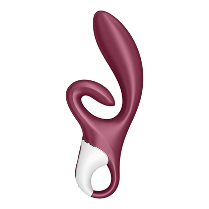 Vue latérale du vibromasseur rabbit Touch Me Satisfyer avec tige flexible et stimulateur externe - Oh My God'Z