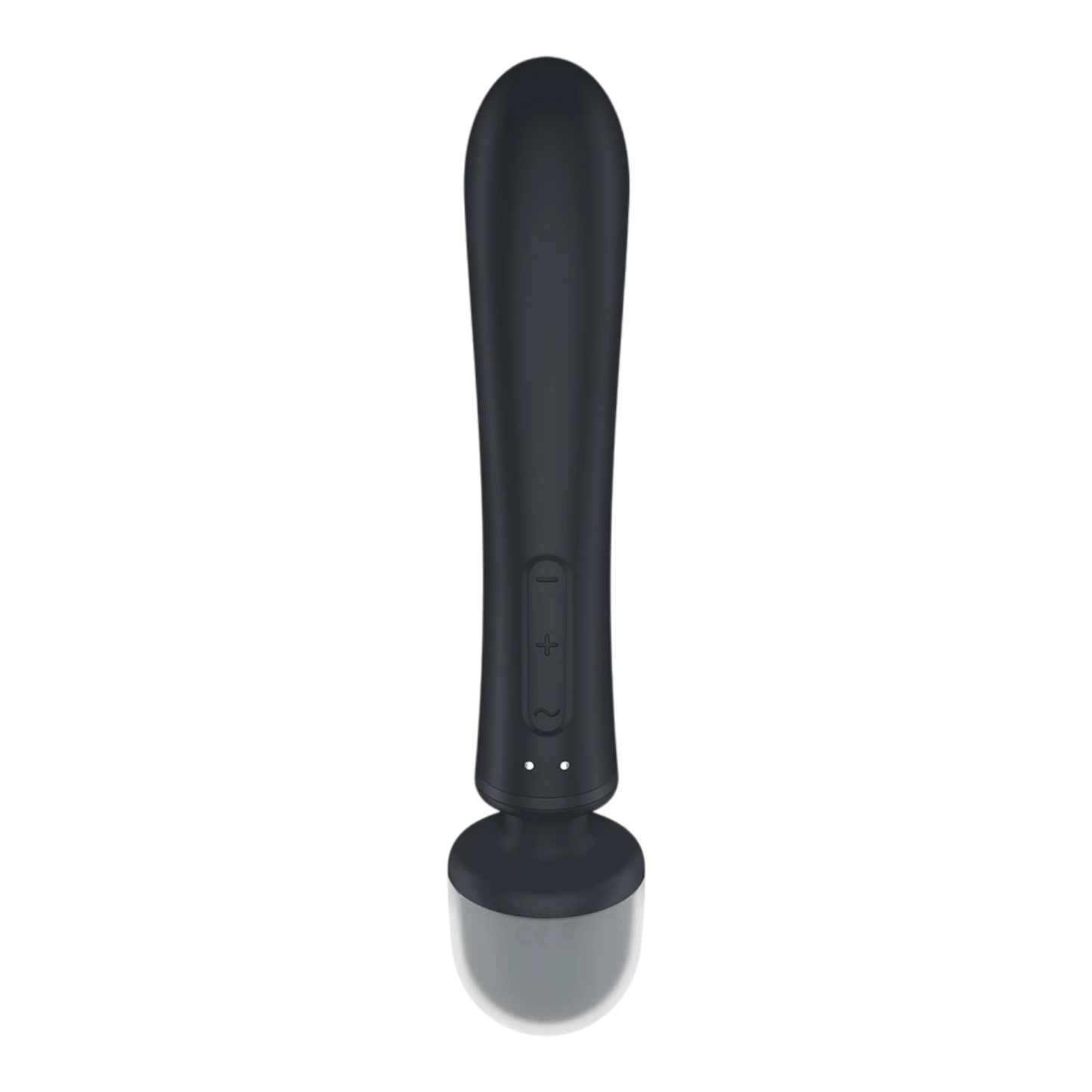 Vue arrière du vibromasseur wand noir avec boutons de contrôle et base grise sur fond blanc - Oh My God'Z