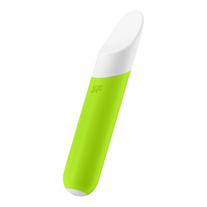 Vibromasseur Satisfyer Ultra Power Bullet 7 vert anis et blanc en silicone, vue inclinée - Oh My God'Z