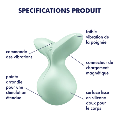 Schéma technique du vibromasseur Satisfyer Viva la Vulva 3 vert avec ses spécifications détaillées - Oh My God'Z