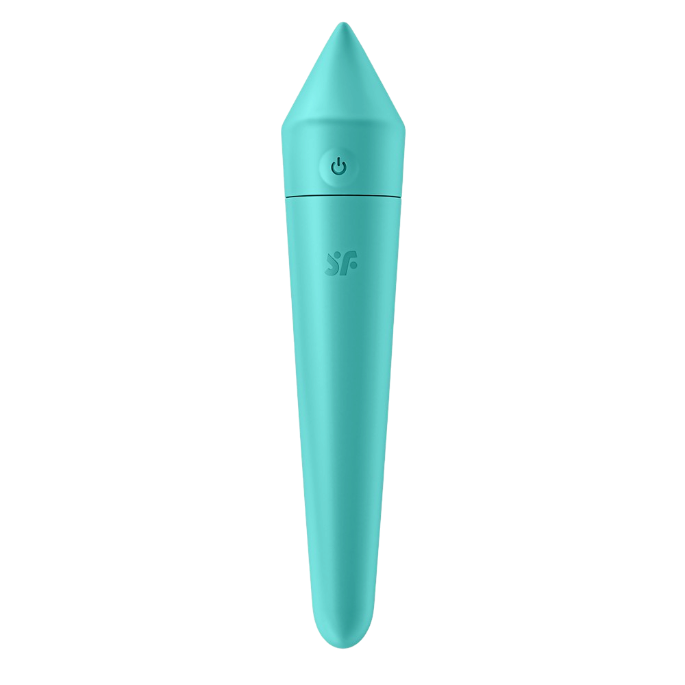 Vibromasseur connecte Satisfyer Ultra Power Bullet 8 turquoise en silicone, pointe aplatie et bouton on/off - Oh My God'Z