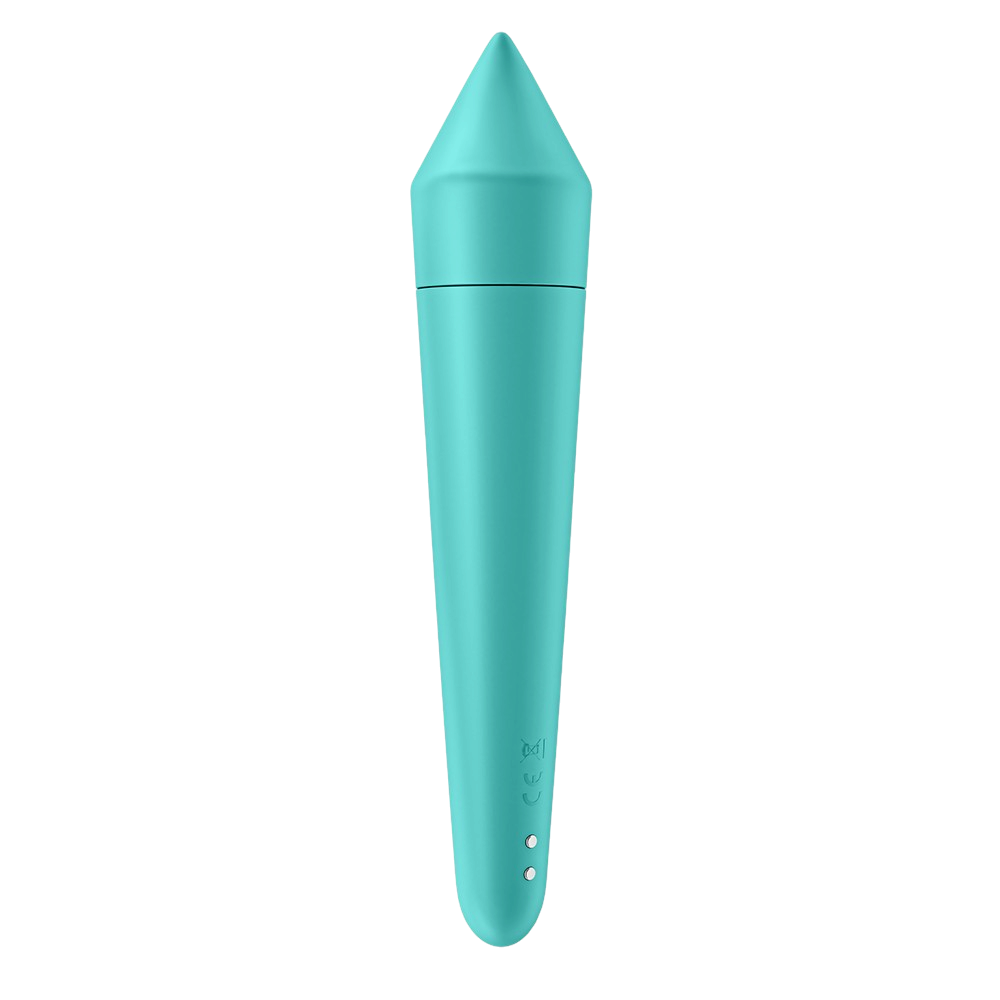 Vibromasseur Ultra Power Bullet 8 Satisfyer turquoise, vue arriere avec connecteur de charge magnetique - Oh My God'Z