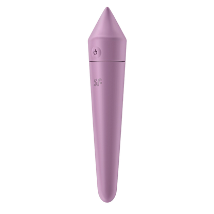 Vibromasseur Ultra Power Bullet 8 Satisfyer lilas, vue de face verticale, silicone et pointe aplatie - Oh My God'Z