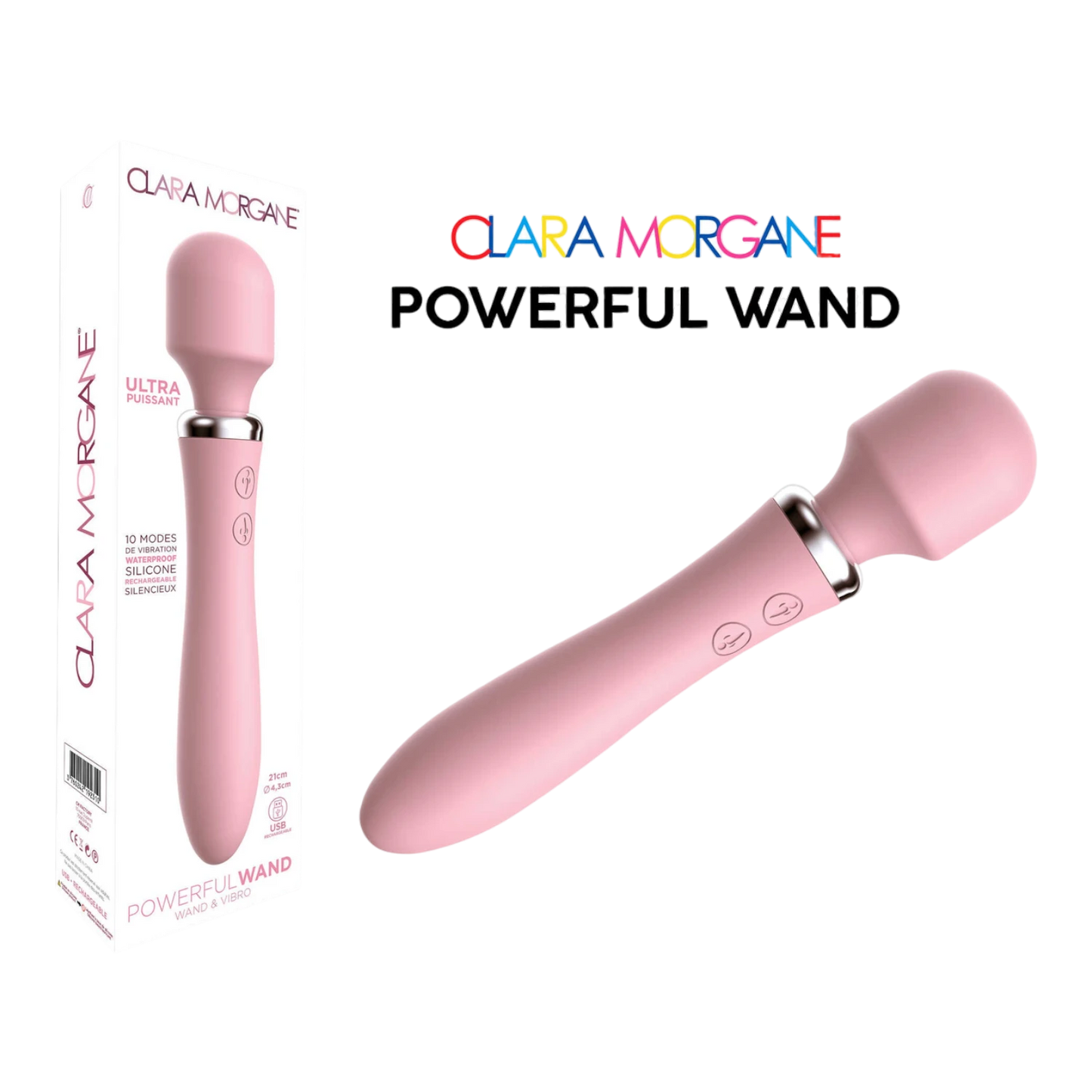 Vibromasseur wand rose avec boîte, silicone médical, double tête stimulante Clara Morgane - Oh My God'Z
