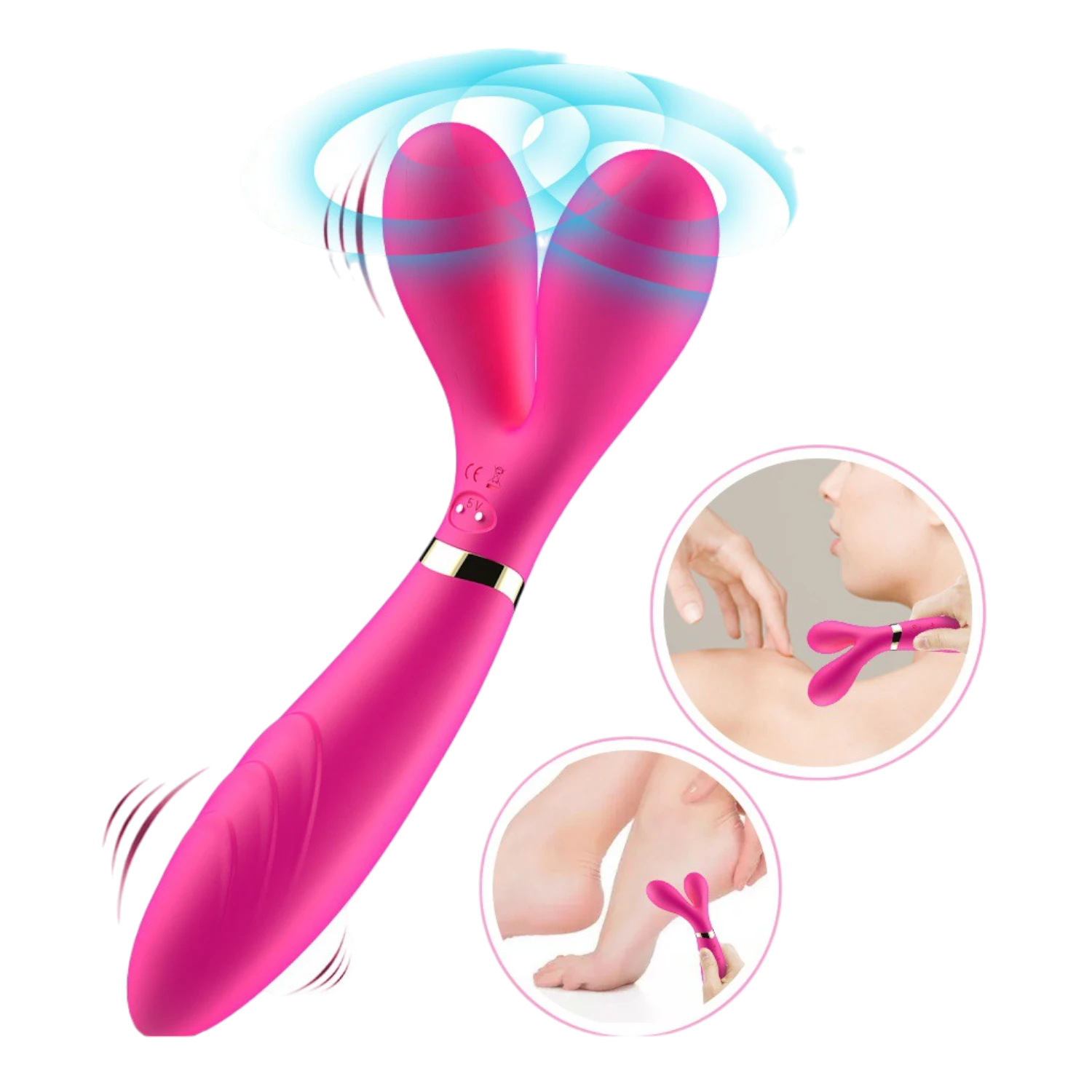 Vibromasseur wand rose en Y silencieux 45db avec ondes de vibration, utilisation massage corporel - Oh My God'Z