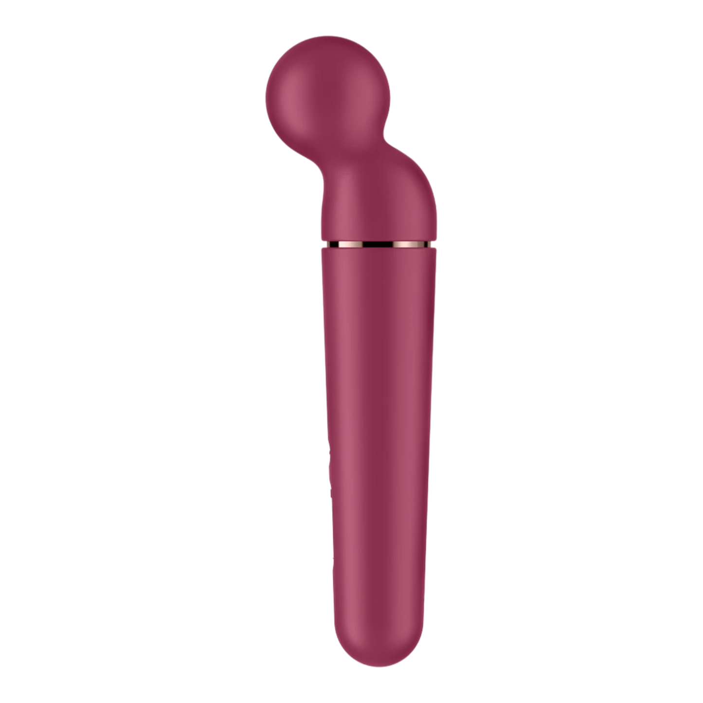 Vue profil gauche du vibromasseur wand rouge avec finition silicone mate et anneau doré rosé - Oh My God'Z