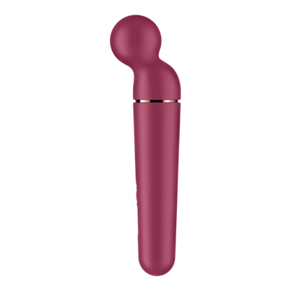 Vue profil gauche du vibromasseur wand rouge avec finition silicone mate et anneau doré rosé - Oh My God'Z
