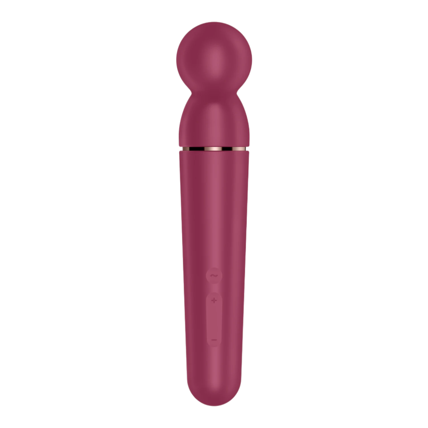 Vue face avant du wand rouge avec boutons de contrôle tactiles intégrés au corps en silicone - Oh My God'Z