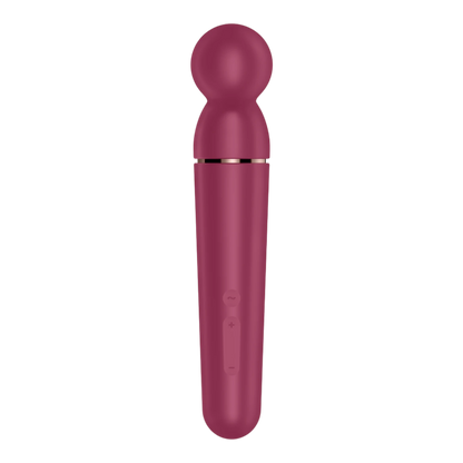Vue face avant du wand rouge avec boutons de contrôle tactiles intégrés au corps en silicone - Oh My God'Z
