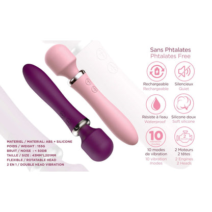 Vibromasseurs Powerful Wand rose bordeaux ABS silicone 155g 43mm rechargeable tête rotatable - Oh My God'Z
