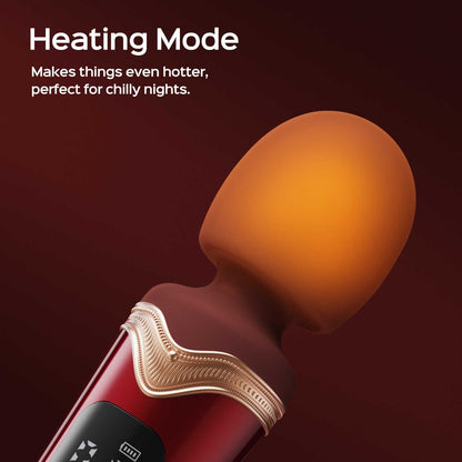 Mode chauffage du masseur wand Stormi bordeaux, tête orange illuminée en silicone - Oh My God'Z