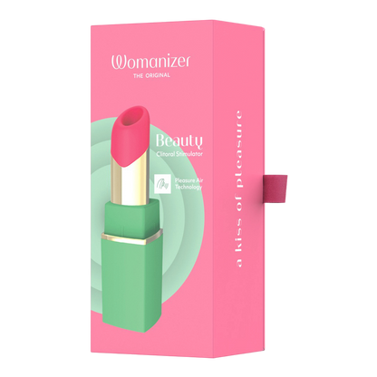 Boite rose du Womanizer Beauty vert, stimulateur clitoridien Pleasure Air, emballage de la marque - Oh My God'Z