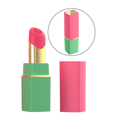 Stimulateur clitoridien Womanizer Beauty vert et rose en silicone, capuchon rose et zoom detail - Oh My God'Z